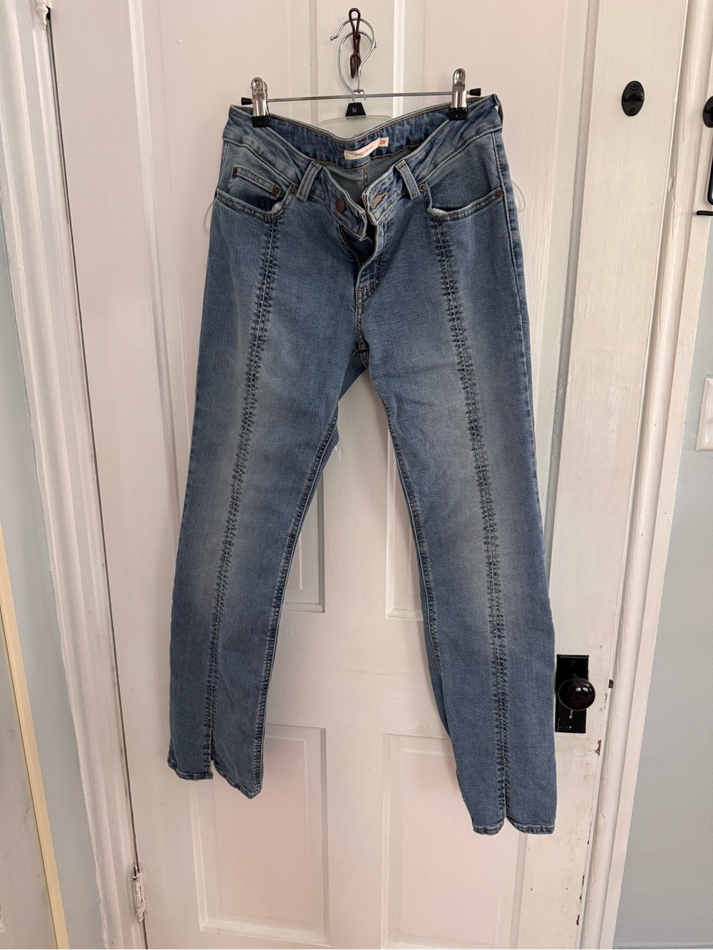 Levi’s Women's Straight Leg Jeans in Medium Blue - Split Front Legs